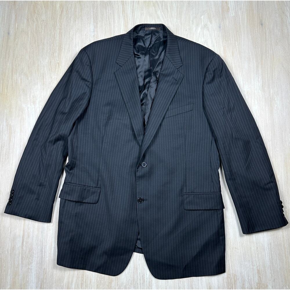 Joseph Abboud American Soft Black Pinstripe Wool Jacket Blazer Sport Coat 44L